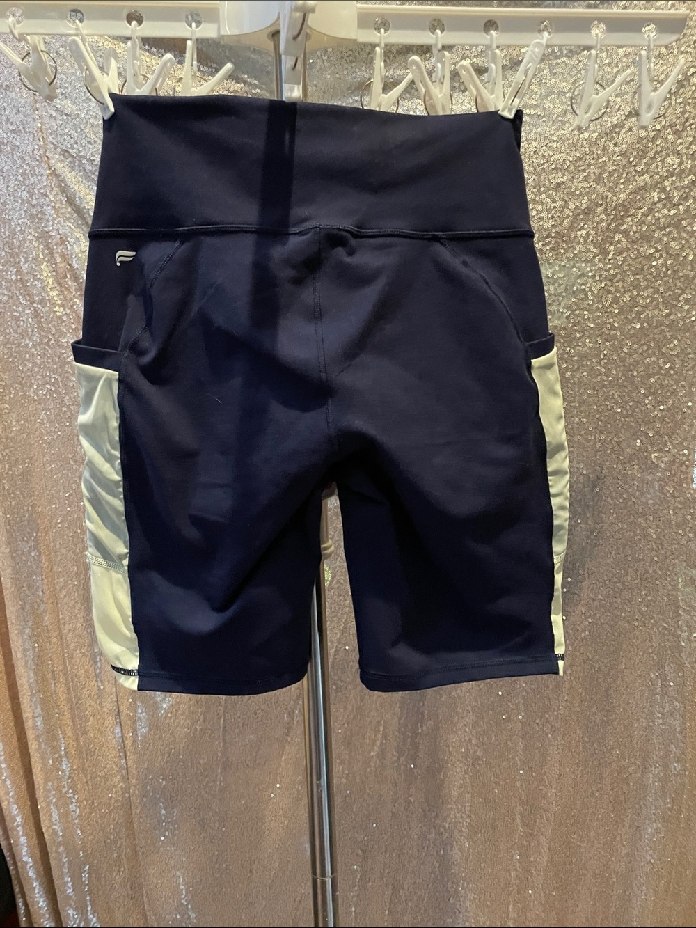 FABLETICS Navy Athletic Bike Shorts with Light Yellowish green Side Panels